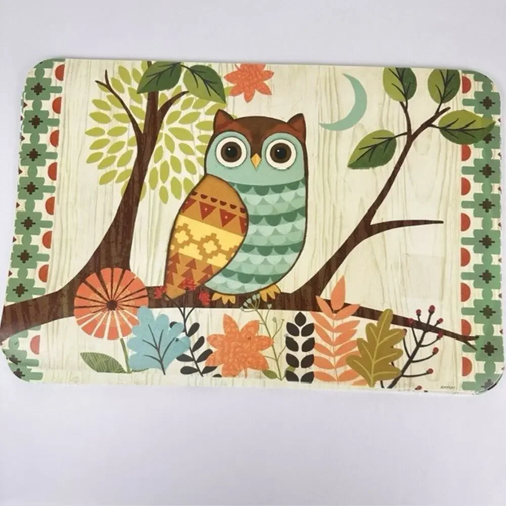 J Brinley Artist, Woodland Owl 6 Placemats Vinyl, 2 sides MCM Table Setting Bird